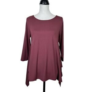 Lisa Bayne | Maroon Soft Spandex Round Neck Asymmetical A-line Tunic Top